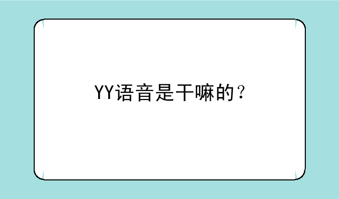 YY语音是干嘛的？