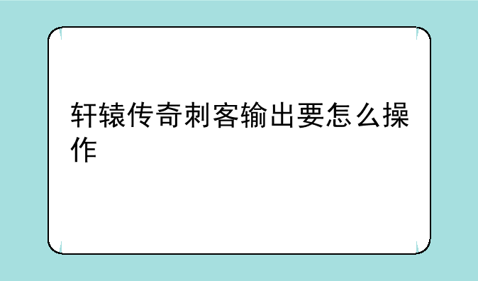 轩辕传奇刺客输出要怎么操作