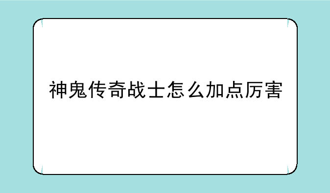神鬼传奇战士怎么加点厉害