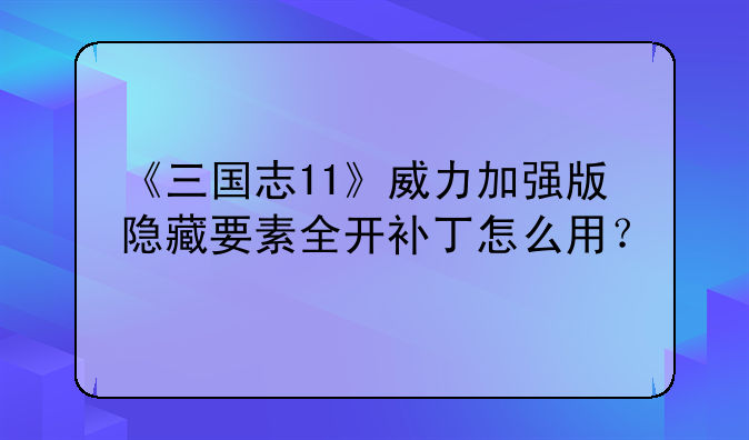 《三国志11》威力加强版隐藏要素全开补丁怎么用？