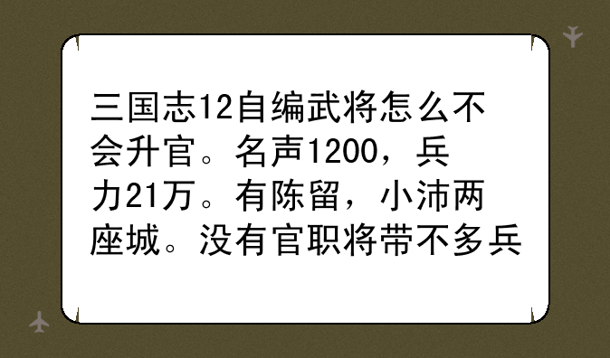 三国志12自编武将怎么不会升官。名声1200，兵力21万。有陈留，小沛两座城。没有官职将带不多兵？