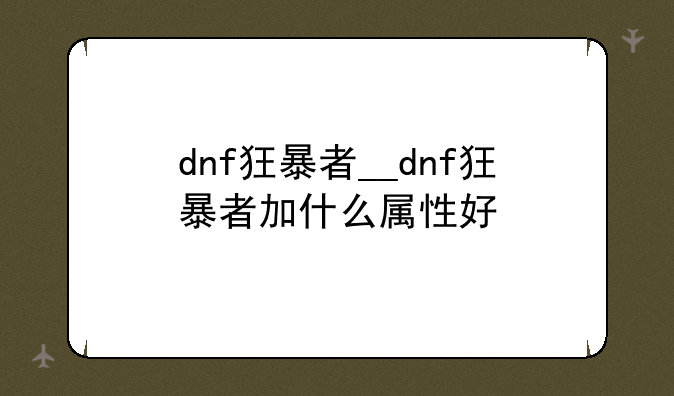 dnf狂暴者__dnf狂暴者加什么属性好