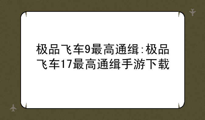 极品飞车9最高通缉:极品飞车17最高通缉手游下载