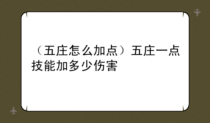 （五庄怎么加点）五庄一点技能加多少伤害