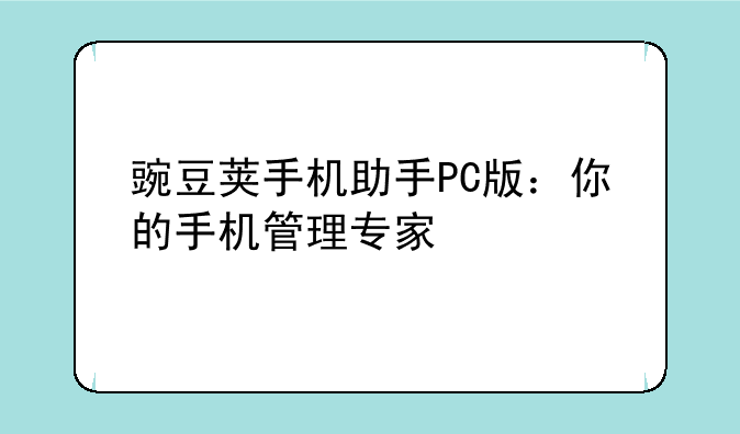 豌豆荚手机助手PC版：你的手机管理专家