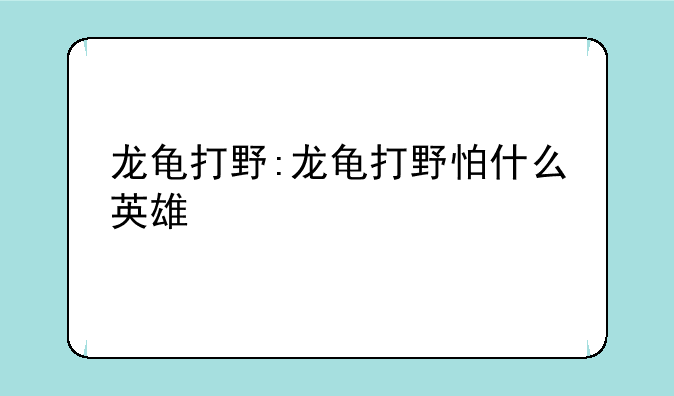 龙龟打野:龙龟打野怕什么英雄