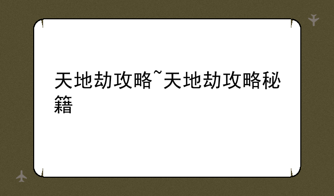 天地劫攻略~天地劫攻略秘籍