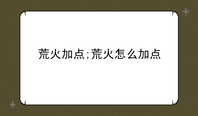 荒火加点;荒火怎么加点