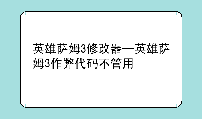 英雄萨姆3修改器—英雄萨姆3作弊代码不管用
