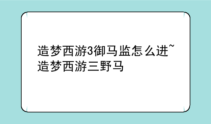 造梦西游3御马监怎么进~造梦西游三野马
